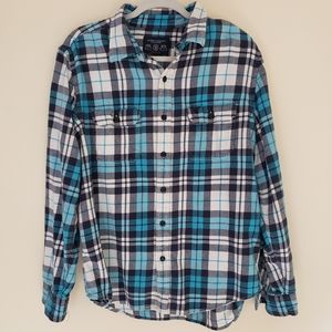 American Eagle Blue and White Button Down Flannel